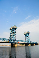 Naklejka premium Hai men bridge with blue sky bakground in Tianjin city Haihe district,China.