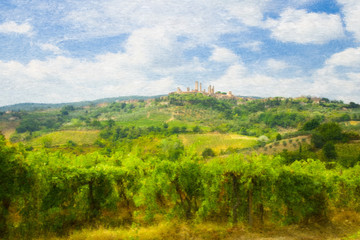 Fototapeta na wymiar painterly photograph of San Gimignano Italy