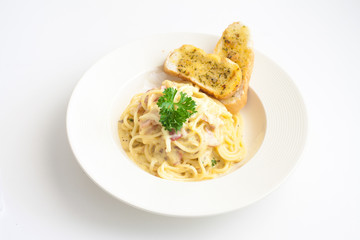 Spaghetti Carbonara with Garlic Bread