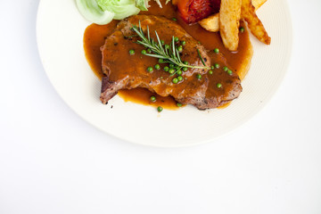Pork Chop Steak with Fresh Rosemary with Black Pepper Gravy Sauc