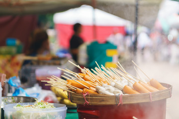 Steam meat balls and sausages