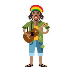 Vector Rastafarian. Reggae Artist. Flat style colorful Cartoon illustration.
