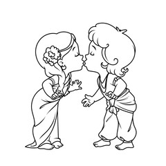 Little cartoon Krishna kissing Radha.