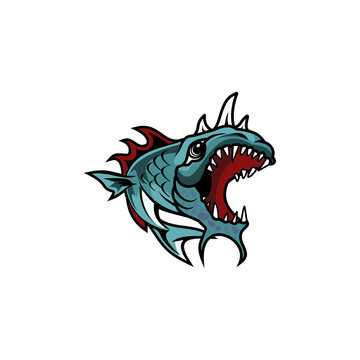 Monster Fish Character Illustration Logo Vector Image