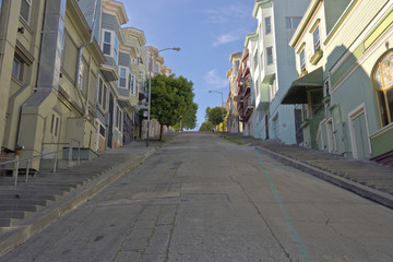 Fototapeta na wymiar Looking uphill in a San Franciso California street.