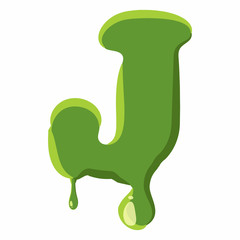 Letter J from latin alphabet with numbers and symbols made of green slime. Font can be used for Halloween design and other purposes
