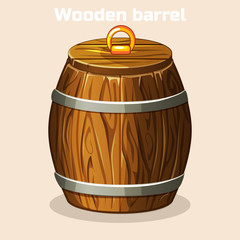 cartoon wooden barrel closed, game elements in vector