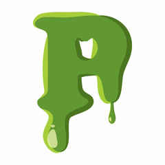 Letter P from latin alphabet with numbers and symbols made of green slime. Font can be used for Halloween design and other purposes