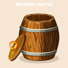cartoon open wooden barrel , game elements in vector