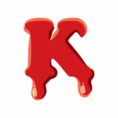 K letter isolated on white background. Red bloody K letter vector illustration