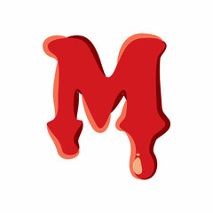 M letter isolated on white background. Red bloody M letter vector illustration