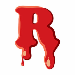 R letter isolated on white background. Red bloody R letter vector illustration