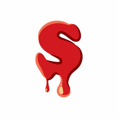 S letter isolated on white background. Red bloody S letter vector illustration