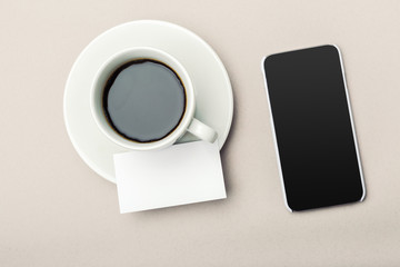 Blank card with coffee cup with space