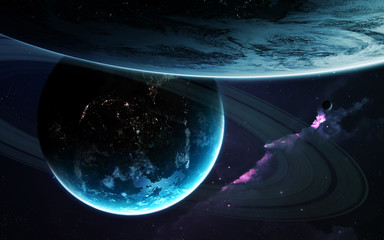 Abstract scientific background - planets in space, nebula and stars. Elements of this image...