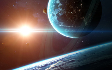 Abstract scientific background - planets in space, nebula and stars. Elements of this image...