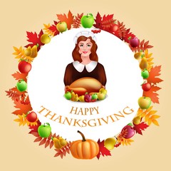 Naklejka premium illustration of Thanksgiving celebration banner with maple leaf