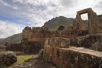 Ancient Inca temple of the sun, Intihuatana at the sacred valley, Pisac, Peru.  - obrazy, fototapety, plakaty