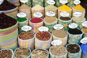 sale of oriental spices on a street bazaar, Hurghada, Egypt, Africa