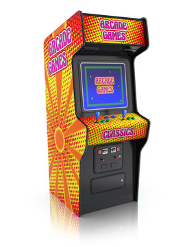 Colorful retro arcade game machine with abstract design