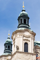 Fototapeta na wymiar towers of an old catholic church in Prague Czech republic
