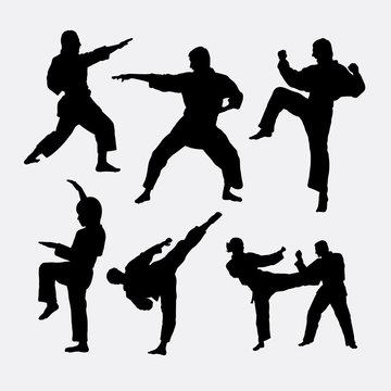 Karate martial art fighter sport silhouette. Good use for symbol, logo, web icon, mascot, sign, or any design you want. Easy to use.