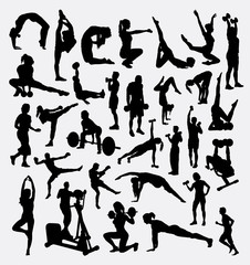 Fitness, gymnastic, aerobic, stretching, training, exercise sport bundle silhouette. Good use for symbol, logo, web icon, mascot, sticker, sign, or any design you want.