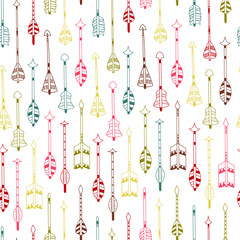 Vector Hand Drawn Seamless Patterns with Arrows / Background with Colored Abstract Arrows