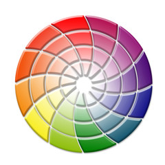 Tridimensional color wheel concept on white background
