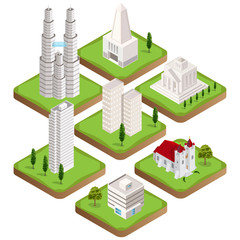 Isometric city buildings collection