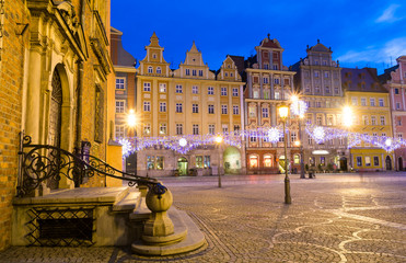 romantic evening in old town in Wroclaw, Poland