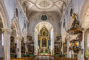 Fototapeta na wymiar Interior of City church in Baden - Switzerland