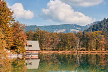 Panoramic view of lake Offensee in Austria