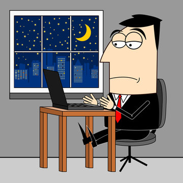 tired businessman working late night clip art preview