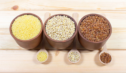 Pearl barley, buckwheat, millet groats