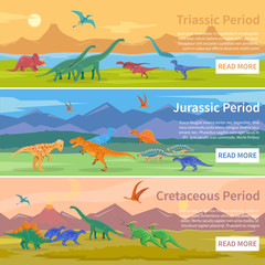 Dinosaurs Flat Horizontal Banners © Macrovector