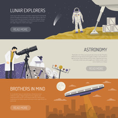 Astronomy Flat Horizontal Banners © Macrovector
