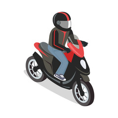 Scooter Rider Illustration in Isometric Projection.
