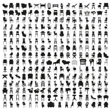 Set of 3 Hundreds Armchairs Silhouettes. Beautiful Vector in High Resolution.
