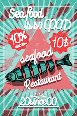 Color vintage seafood restaurant poster