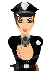 young policewoman holding revolver gun