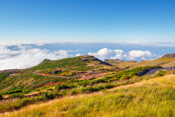 Fototapeta premium Pico Ruivo and Pico do Areeiro, beautiful mountain landscape, central Madeira, Portugal