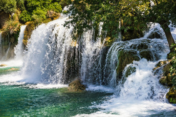 Fototapeta premium Waterfall, Croatia, Krka National park lake