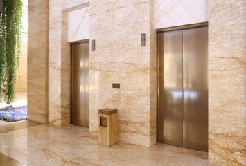 Modern elevator in a commercial building - 121705563
