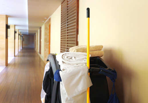 cleaning trolley in hotel