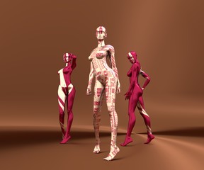 Sexy woman mannequins posing. 3d rendering. Fashion models painted by abstract pattern