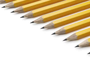 Line of yellow pencils. 3d rendering