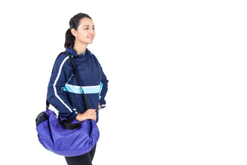 Fototapeta premium Smiling girl with sport bag