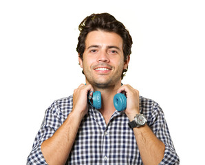 Young man with headphones isolated