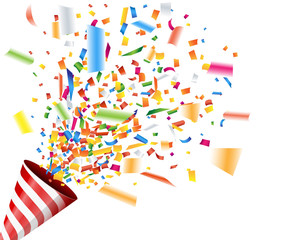 Exploding party popper with confetti Vector